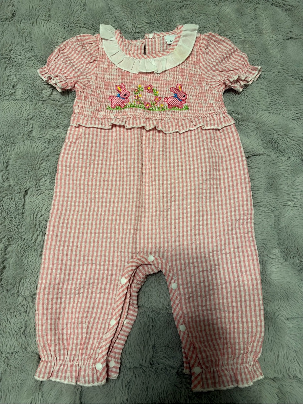 Pink Gingham Bunny Embroidered One-Piece Romper